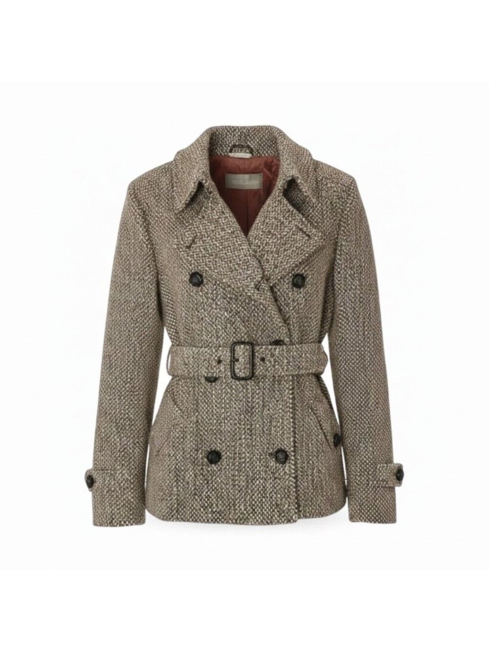 Max Mara Double Breasted Tweed Coat Half Beige Brown 42